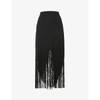 NO PISE LA GRAMA WOMENS BLACK COSTAMAR FRINGE-HEM CREPE MIDI SKIRT 14,R03786537