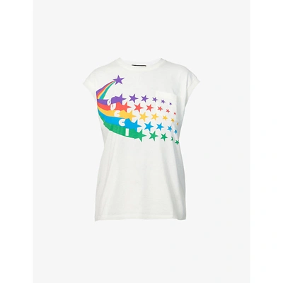 Gucci Branded And Shooting Star-print Cotton-jersey Top In White