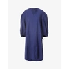 JOSEPH WOMENS COBALT BLUE DUNA PUFF-SLEEVED LINEN-BLEND MIDI DRESS 12,R03779867