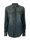 Saint Laurent Deep Washed-blue Press-stud Denim Shirt In Blue