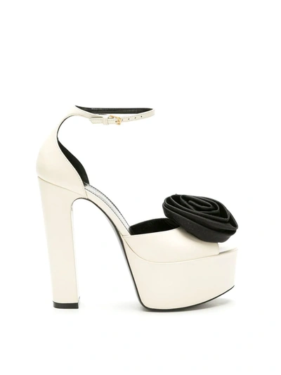 Saint Laurent Jodie Rose-embellished Leather Platform Sandals In White