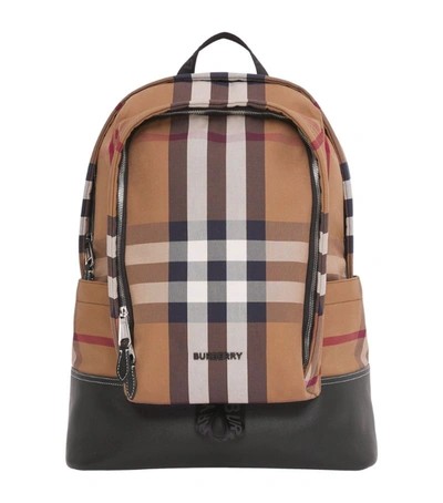 Burberry Large Check Cotton Canvas And Leather Backpack In Brown