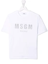 Msgm Teen Embroidered-logo Cotton T-shirt In White
