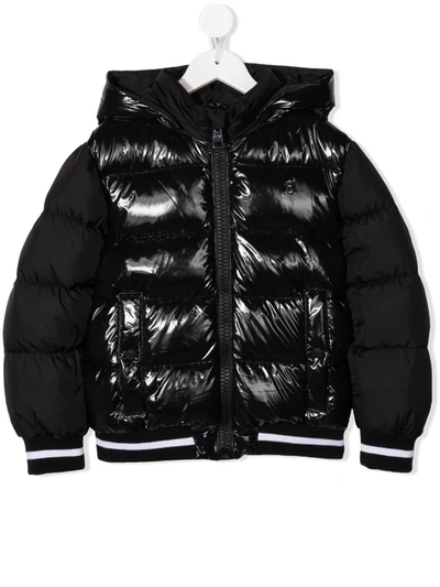 Herno Teen High-shine Hooded Puffer Jacket In Nero