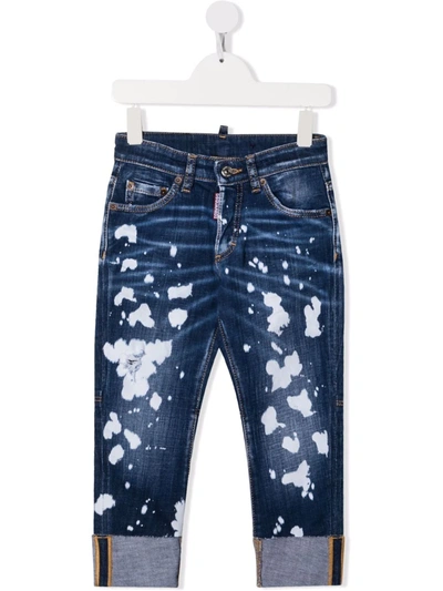 Dsquared2 Kids' Paint-splatter Distressed Straight-leg Jeans In Blue