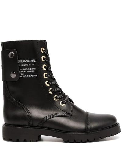 Zadig & Voltaire Joe Logo-lace Leather Ankle Boots In Noir