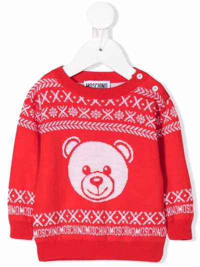 Moschino Babies' Logo Embroidered Knit Jumper In Red