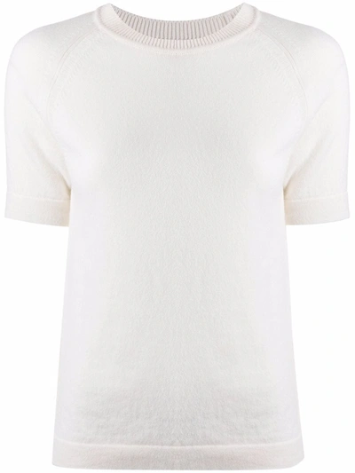 Barrie Short-sleeve Cashmere Top In White