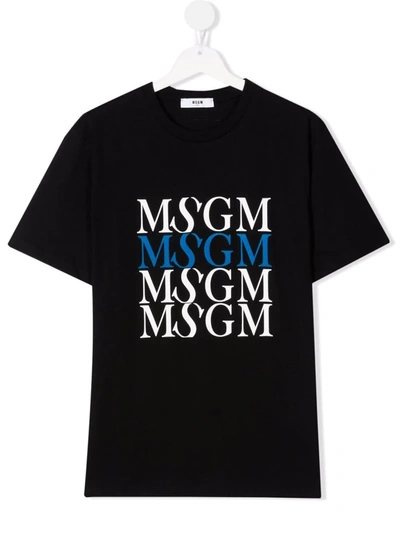 Msgm Teen Logo-print Cotton T-shirt In Nera