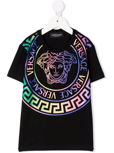 Versace Kids' Medusa印花平纹针织t恤 In Black