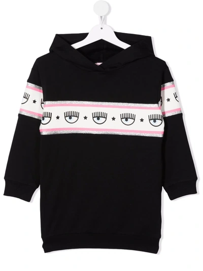 Chiara Ferragni Kids' Eye-print Pullover Hoodie Dress In Black