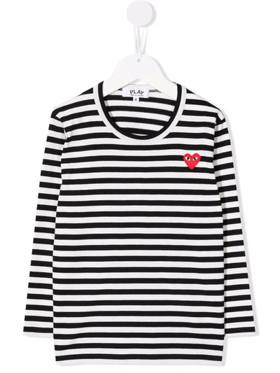 Comme Des Garçons Play Kids White & Black Heart Patch Long Sleeve T-shirt
