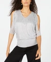 Msk Petite Embellished Cold-shoulder Top In Silver
