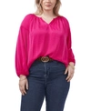 Vince Camuto Plus Size Long Sleeve Front Rumple Peasant Blouse In Pink Shock