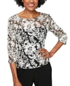 Alex Evenings Embellished Tulle Blouse In Black/white