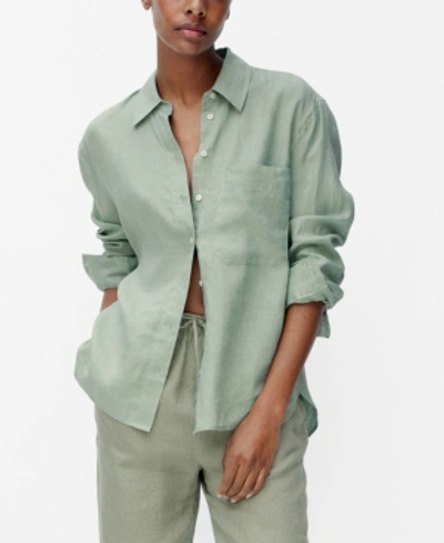 Camisa Lino Mango Outlet Mango Women's Linen Shirt In Green ModeSens