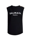 Balmain Shoulder Button Flocked Logo Tank Top In Noir Blanc