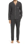 Eberjey William Contrast-piping Stretch-jersey Pyjama Set In Charcoal Heather