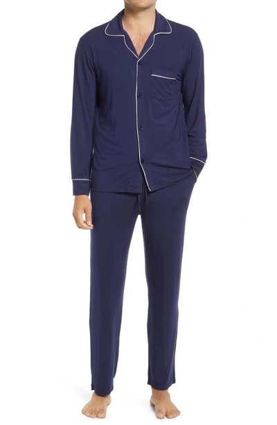 Eberjey William Modal Long Pjs True Navy/ivory In True Navyivory