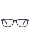 Emporio Armani 53mm Or 55mm Rectangular Optical Glasses In Matte Blue - 55mm