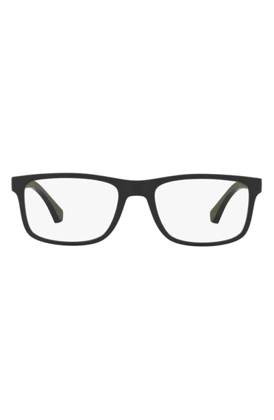 Emporio Armani 53mm Or 55mm Rectangular Optical Glasses In Matte Black - 55mm
