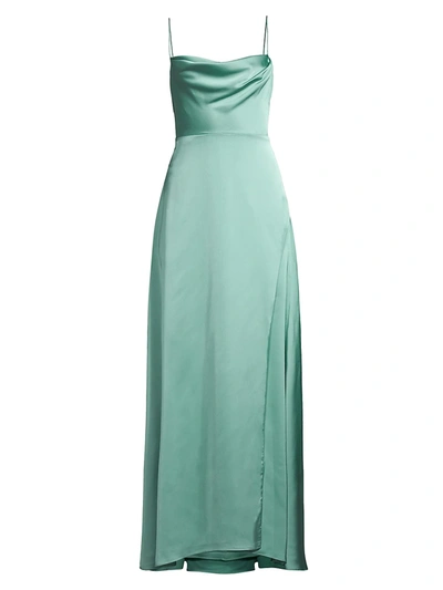 Fame And Partners The Rosabel Cowlneck Spaghetti-strap Gown In Oil Blue