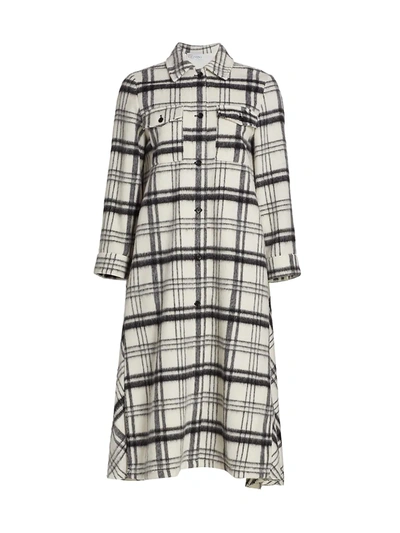 Red Valentino Fluffy Coat In Wool Blend With Black And White Checks