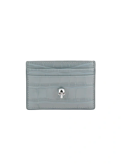 Mcq By Alexander Mcqueen Embossed Leather Skull Card Holder In Blue Ivory