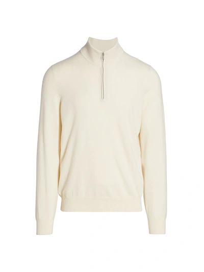 Brunello Cucinelli Men's Cashmere Quarter Zip Sweater In Ivory
