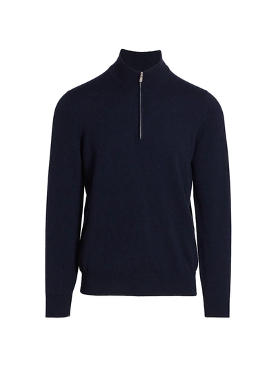 Brunello Cucinelli Cashmere Quarter Zip Sweater In Navy