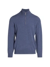 Brunello Cucinelli Cashmere Quarter Zip Sweater In Denim
