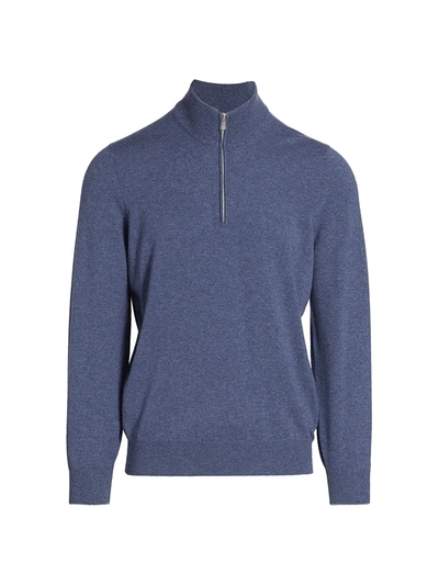 Brunello Cucinelli Cashmere Quarter Zip Sweater In Denim