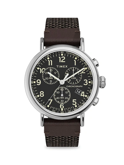 Timex Men's Standard Silvertone & Fabric & Leather Strap Chronograph Watch In Silver Black Brown