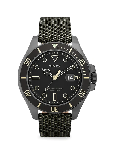 Timex Men's Harborside Coast Green Fabric Strap Watch 43mm In Black Green