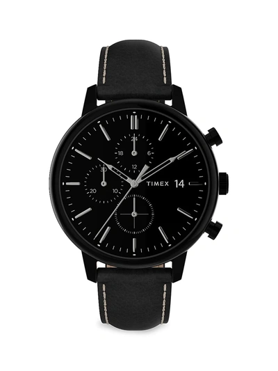 Timex Men's Chicago Brass & Leather Chronograph Watch In Black