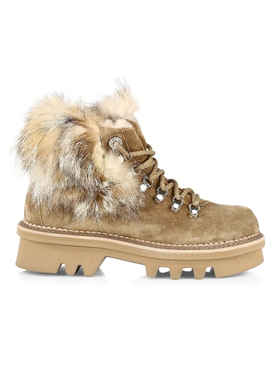 Montelliana Aurora Suede Fur-trimmed Hiking Boots In Pastel Brown