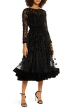 Mac Duggal Long Sleeve Fit & Flare Velvet Embellished Cocktail Dress In Black