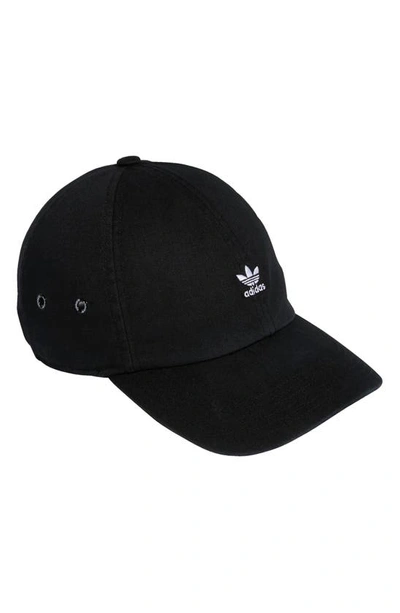 Adidas Originals Mini Trefoil Relaxed Strap Back Hat In Black/ White