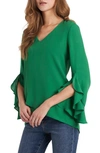 Vince Camuto Flutter Split Sleeve Georgette Top In Green