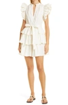 Ulla Johnson Lulua Belted Ruffled Cotton-poplin Mini Dress In Bone