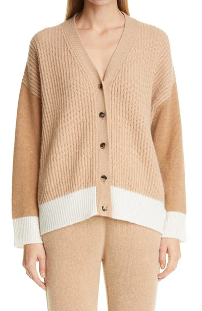 Marni Colorblock Ribbed Cashmere Cardigan In Brown