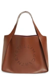 Stella Mccartney Perforated Logo Faux Leather Tote In 7773 Cinnamon