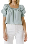 English Factory Puff Sleeve Cotton Top In Green