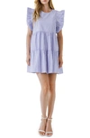 English Factory Stripe Ruffle Minidress In Blue Stripe