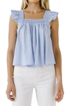 English Factory Square Neckline Ruffle Detail Top In Powder Blue
