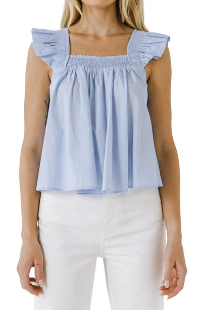 English Factory Square Neckline Ruffle Detail Top In Powder Blue