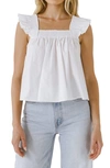 English Factory Square-neck Ruffle Cotton Top In White