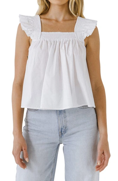 English Factory Square-neck Ruffle Cotton Top In White