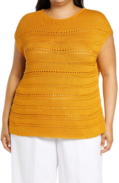 Lafayette 148 Sequin-embellished Open-knit Cotton-blend Sweater In Orange