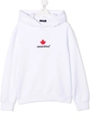 Dsquared2 Kids' Rubberized Logo Cotton Sweatshirt Hoodie In White